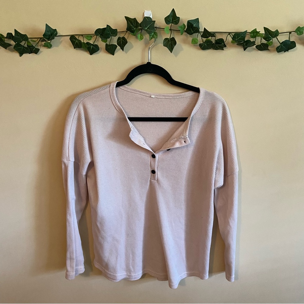 Women's Long Sleeve Peachy Waffle Henley top